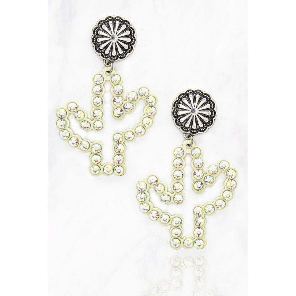 DelBec Cactus Shaped Rhinestone Earrings